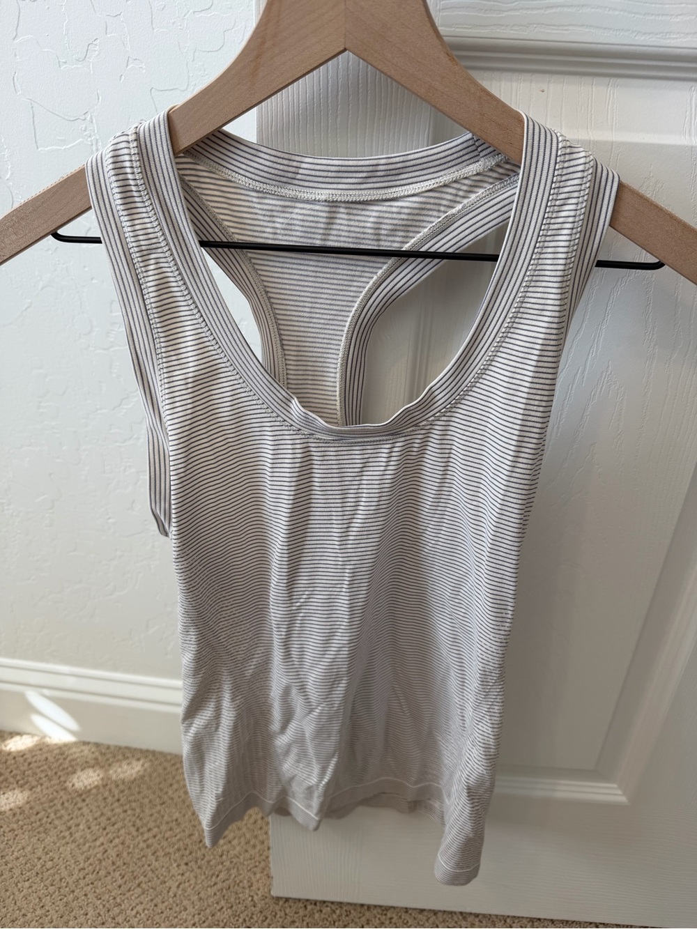 Athleta Striped Racerback Tank Top Gray White